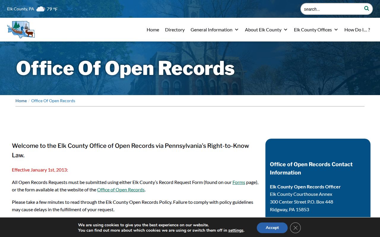 Cameron County release mugshot request route through Elk County records
