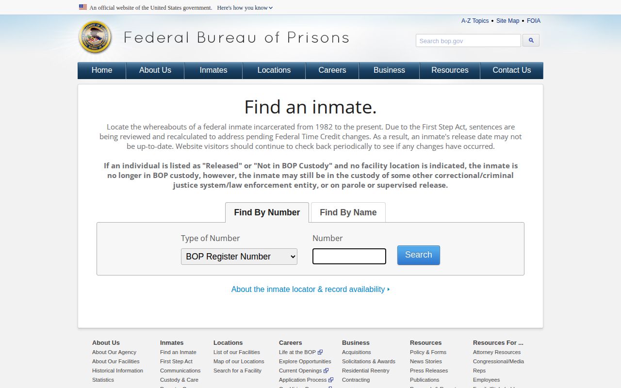 Federal Bureau of Prisons release locator for Cameron County cases
